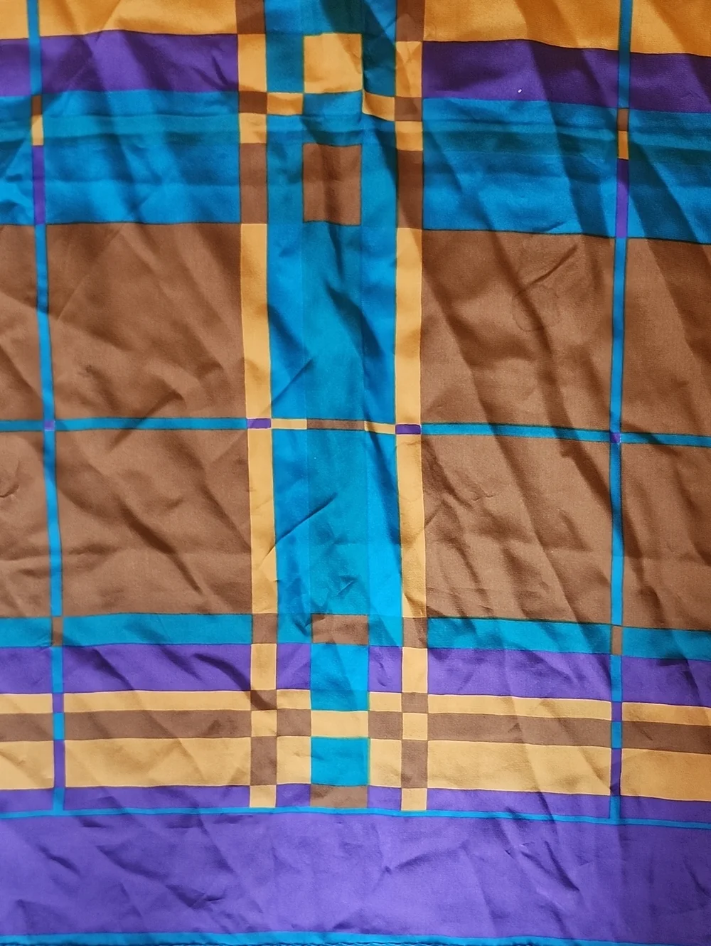 Vtg Made In Italy Blue, Purple & Gold Geometric Silk Scarf 30 X 30